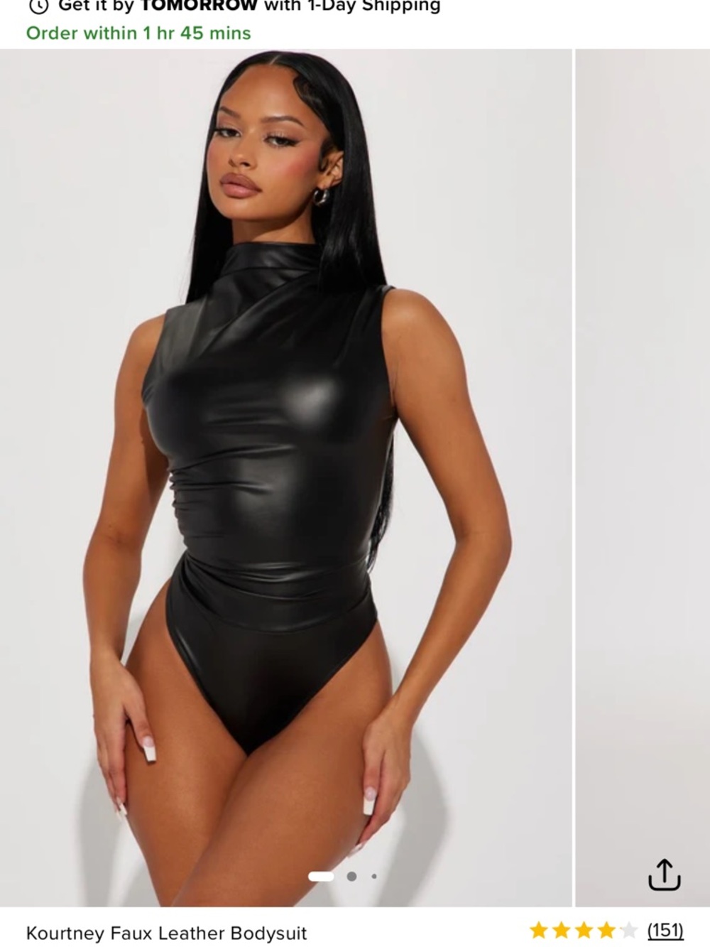 Fashion Nova Kourtney Faux Leather High-Neck Bodysuit - Black